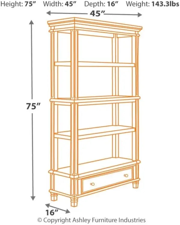 Realyn French Country 75 Inch Bookcase with Drawer Farmhouse Style