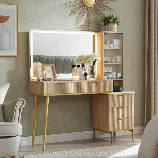 Ljustra 48 Inch Dressing Table with 36 Inch HD Mirror and 5 Drawers