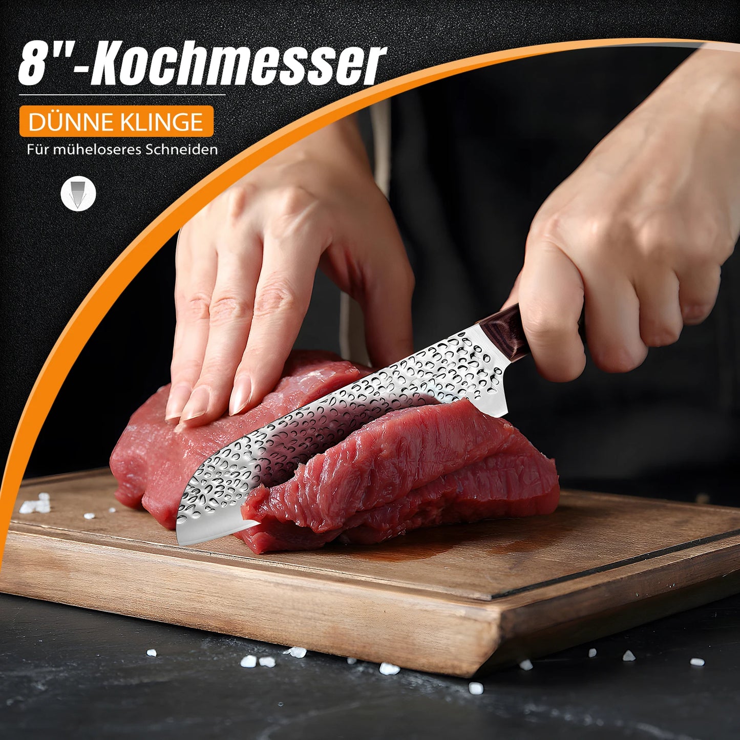 8pcs Chef Knife Set Hammer Pattern Sharp Blade Meat Salmon Slicing Knives