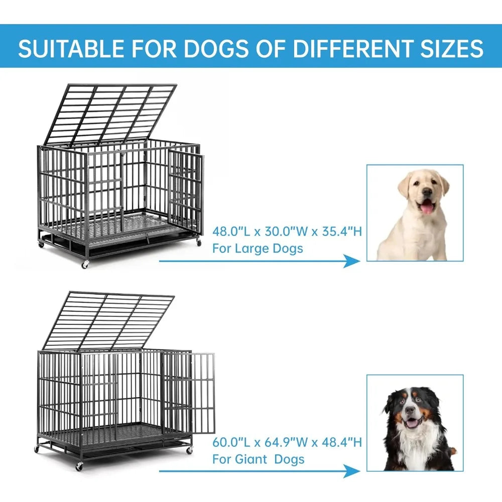 Heavy Duty 60 Inch Dog Crate Folding Kennel Escape Proof Large Cage