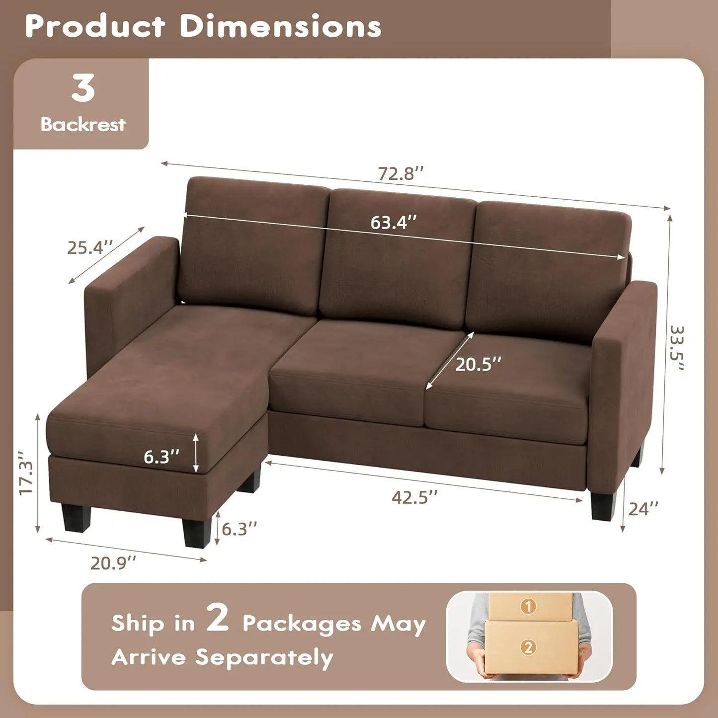Ljustra 3 Seat L-Shaped Sofa with Ottoman for Small Living Spaces