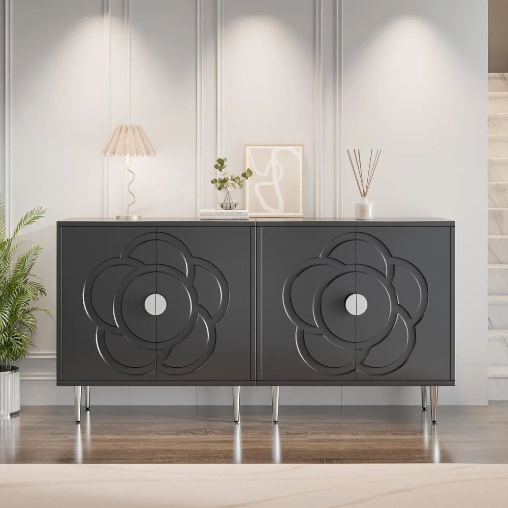 Modern Sideboard Storage Cabinet with Decorative Flower Pattern Doors
