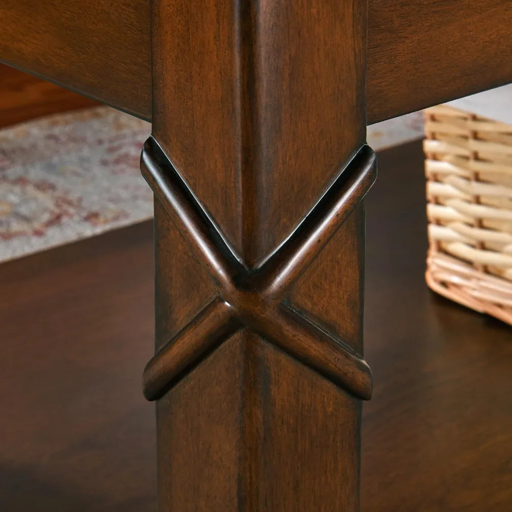 Solid Wood Coffee Table Mid-Century Storage Shelf Living Room Table