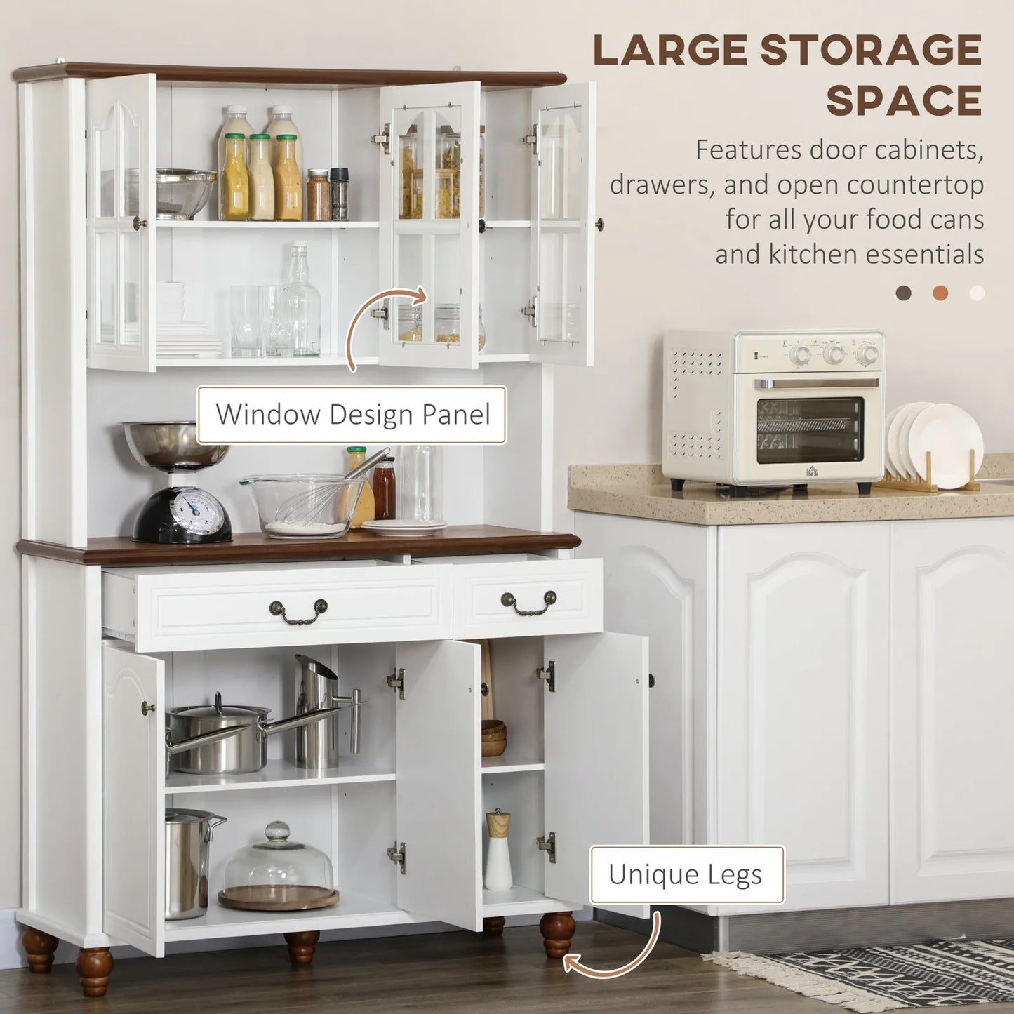 Ljustra Kitchen Buffet Hutch 6 Door 2 Drawer Storage Cabinet Modern