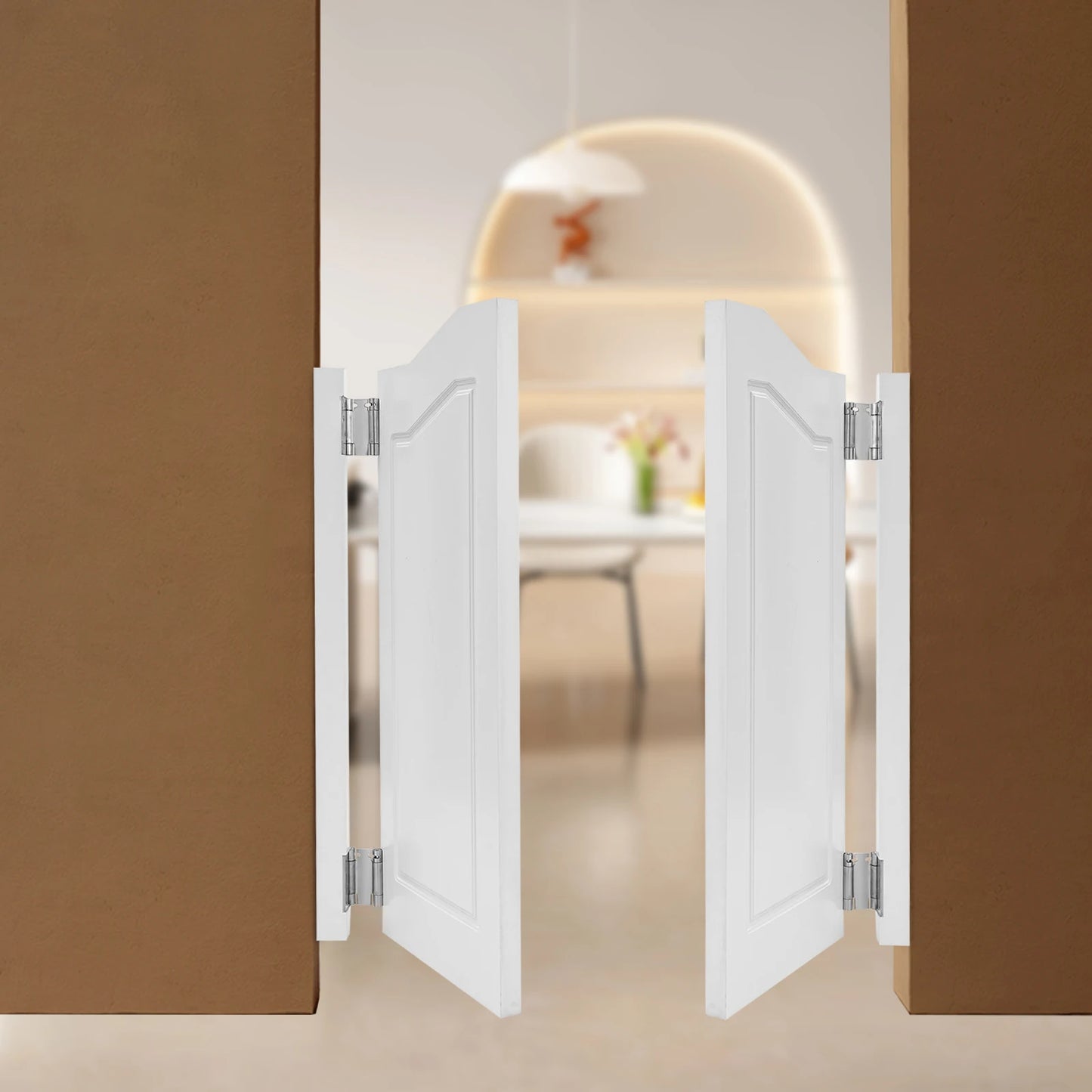 Modern White Pine Wood Swinging Partition Doors Double Door Divider