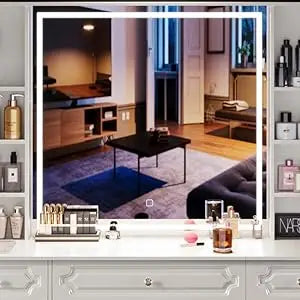 Dressing Table Vanity Desk with Mirror Lights Bluetooth Speaker Makeup
