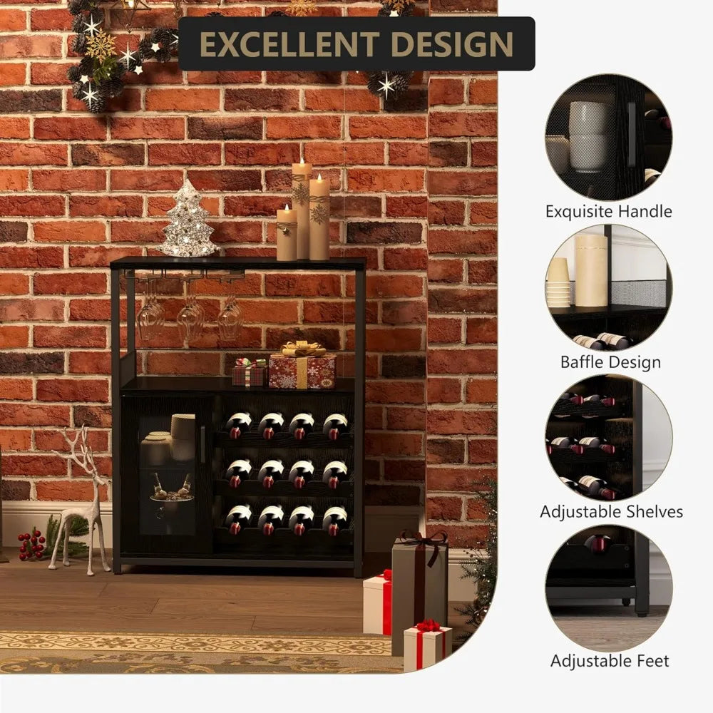 Wine Bar Cabinet with LED Light Kitchen Sideboard Coffee Bar Rack