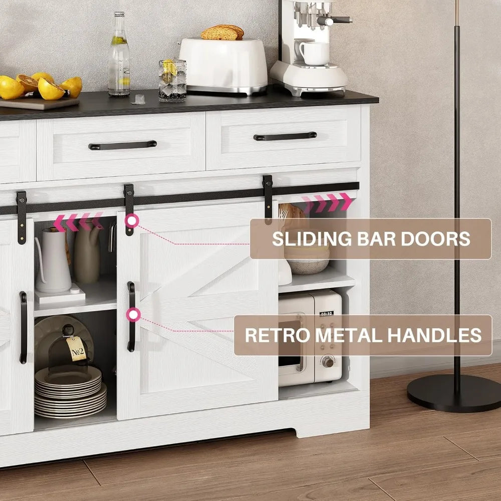 Farmhouse Sideboard Buffet Cabinet Storage Wine Bar with Sliding Doors