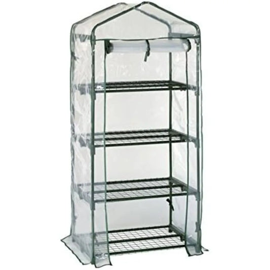 4-Tier Portable Greenhouse Steel Shelves Clear PVC Cover Mini