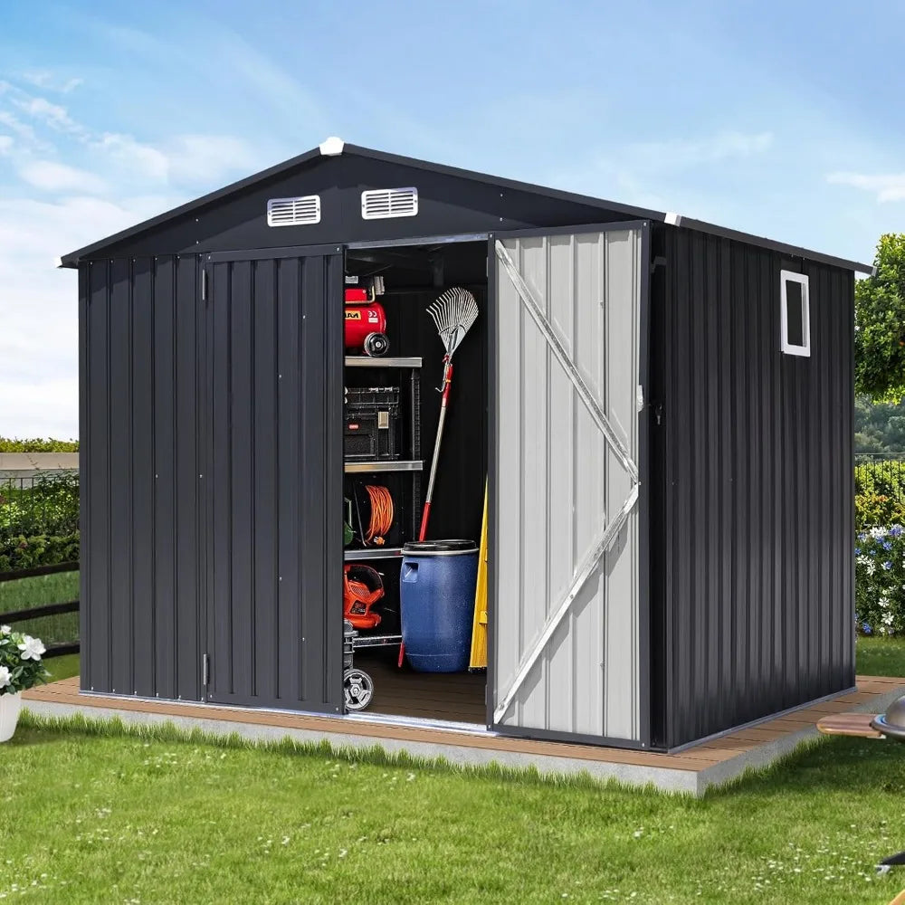 8x6 Outdoor Storage Shed Galvanized Metal Garden Shed with Lock