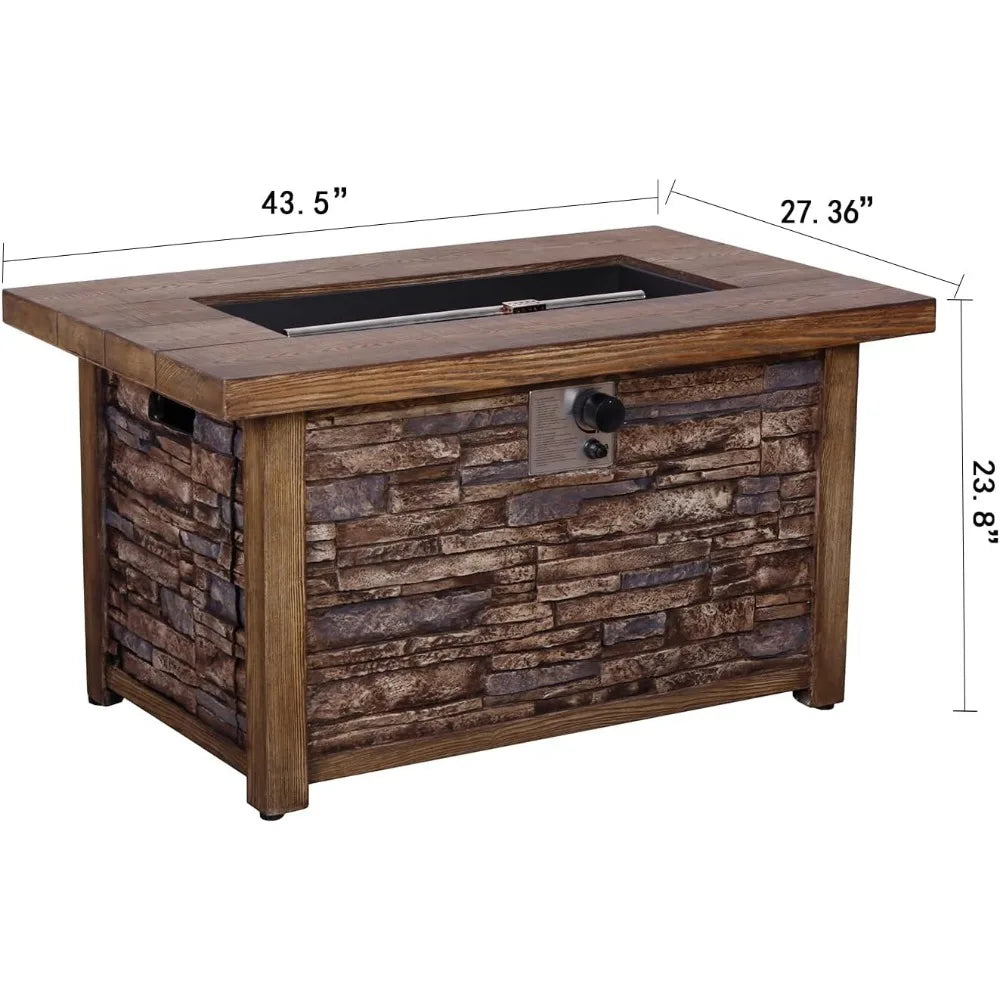 Ljustra Outdoor Rectangular Propane Fire Pit Table 50000 BTU Weather Cover