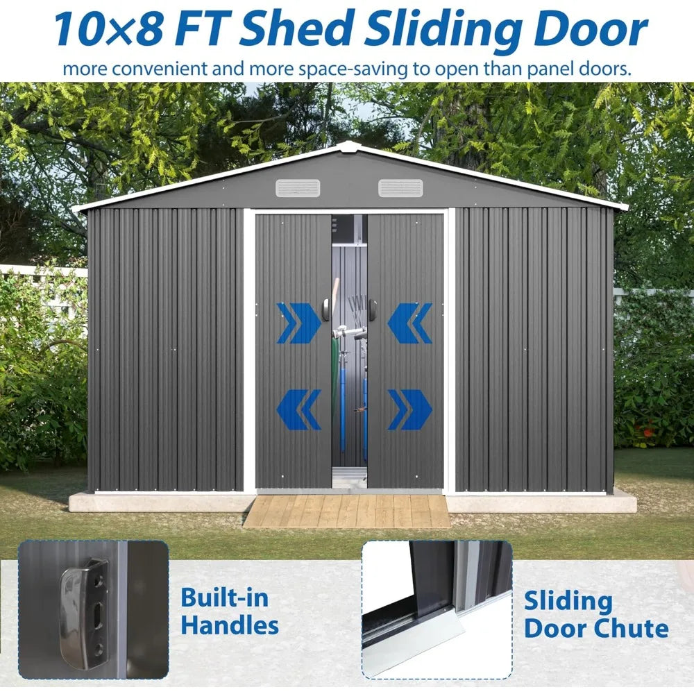 10X8 FT Outdoor Storage Shed Metal Tool Storage with Lockable Doors