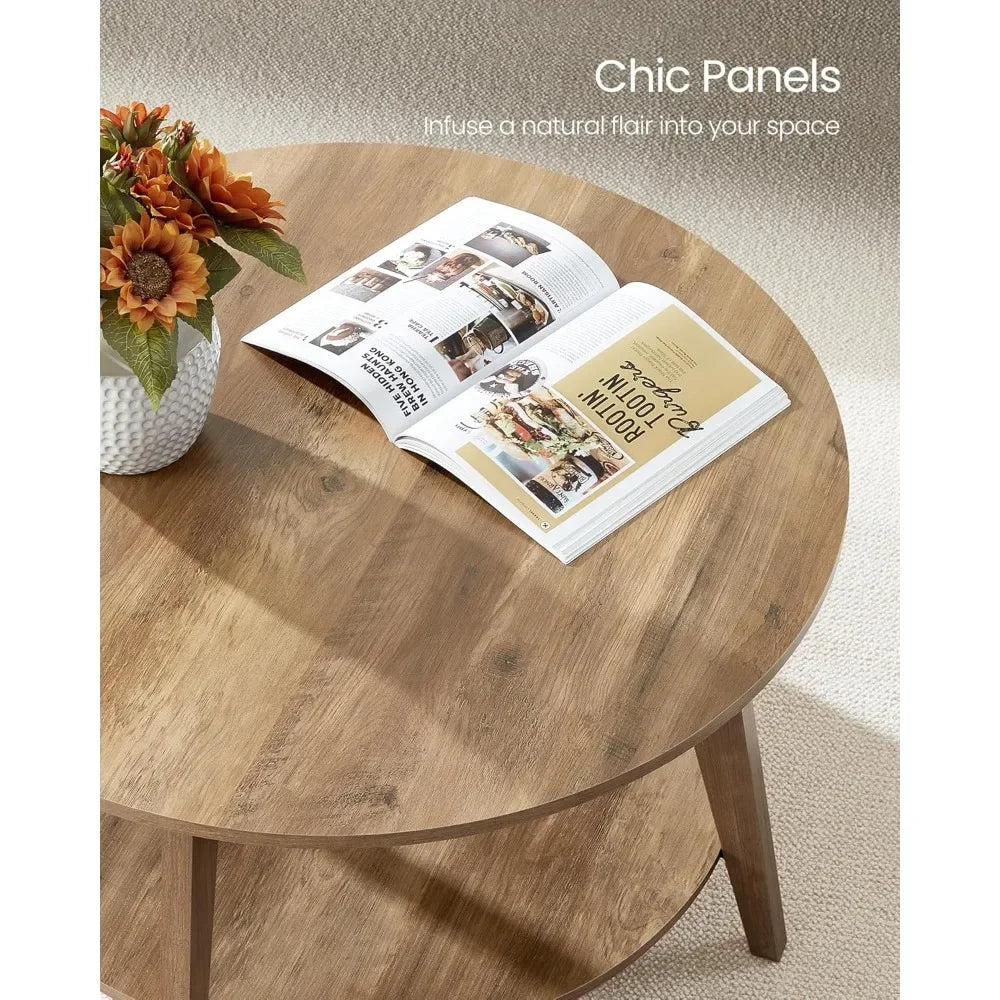 Round Coffee Table 2 Tier Living Room Storage Easy Assembly Modern Design