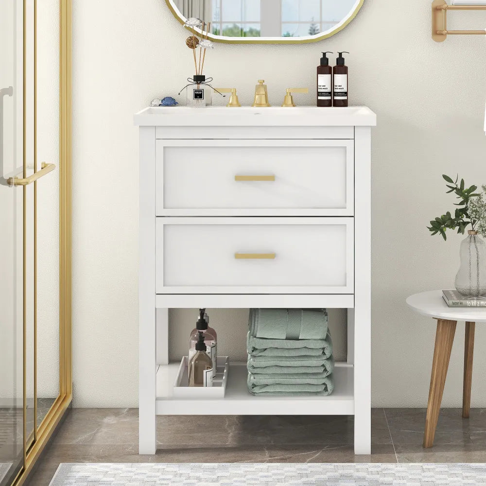 24 Inch Bathroom Vanity Modern Storage Cabinet with Sink and Drawers