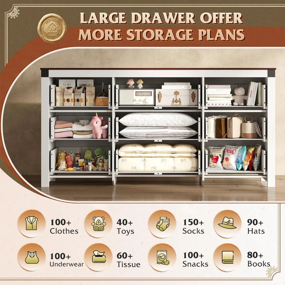 Farmhouse 9 Drawer Dresser Storage Organizer for Bedroom and TV Stand