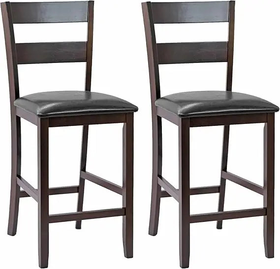Set of 2 Counter Height Bar Stools with Padded Seat and Wood Legs