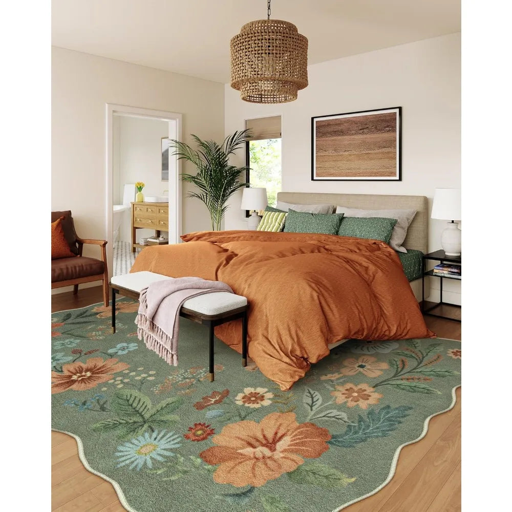 Floral Washable Non-Slip Rug 8x10 Soft Stain Resistant Living Room