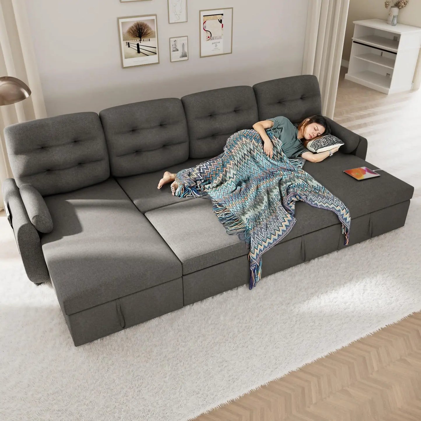 Ljustra 87" Sectional Sofa Bed with Reversible Storage Chaise