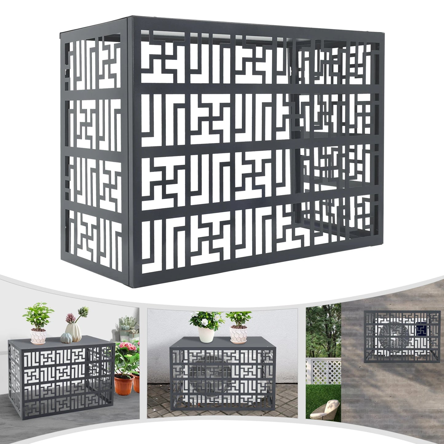 Freestanding Air Conditioner Fence Privacy Screen with Planter Box Outdoor