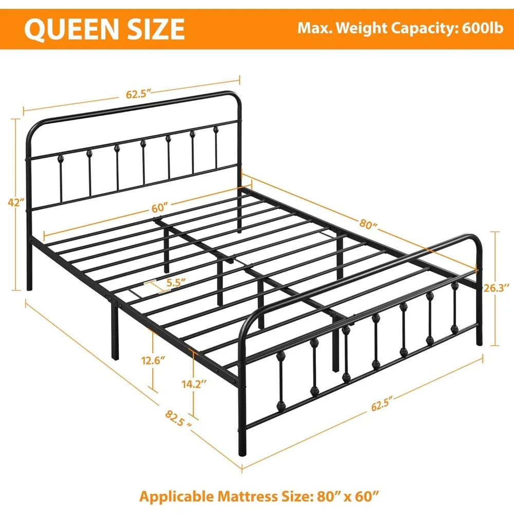 Ljustra Queen Size Victorian Style Metal Bed Frame Headboard Foundation