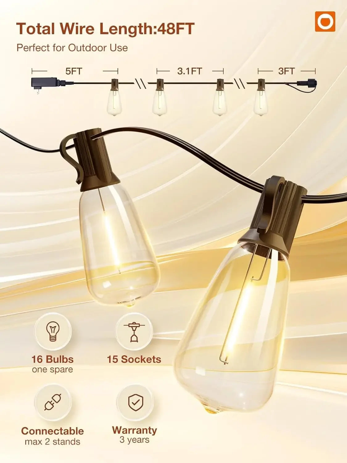 150FT LED Outdoor String Lights Waterproof Dimmable Patio Lighting