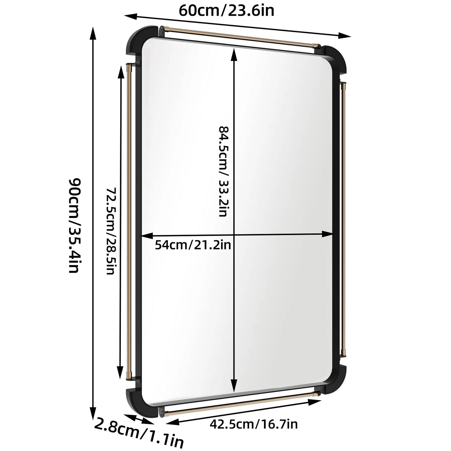 Vintage Wall Mounted Decorative Accent Mirror Industrial Style 90cm