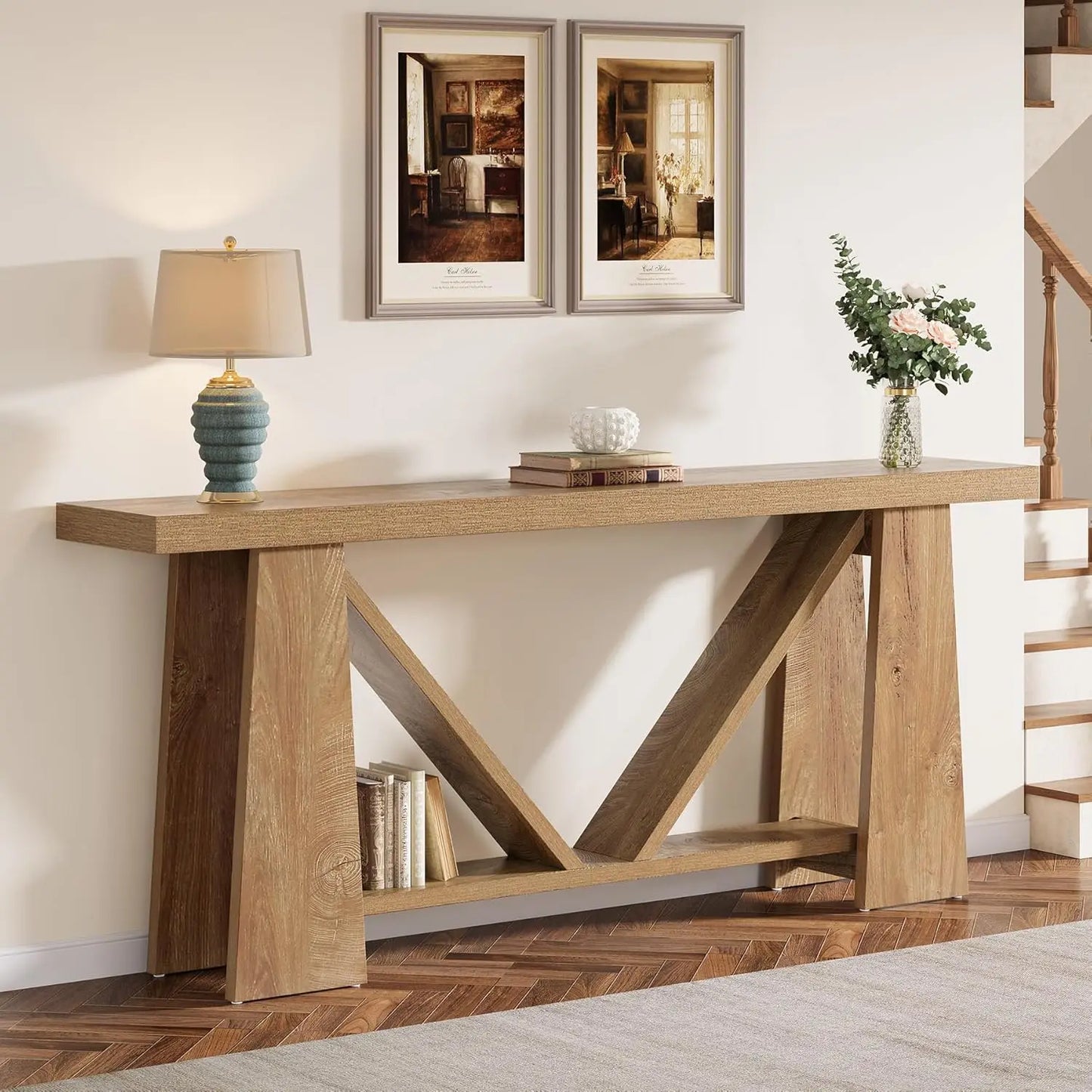 Extra Long Console Table Farmhouse Narrow Sofa Table for Living Room