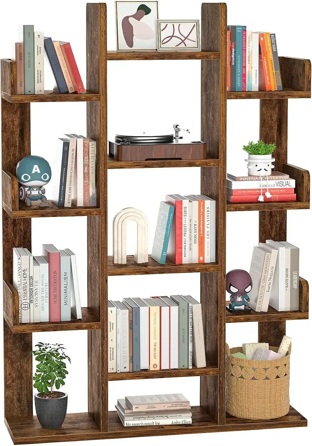Tree-Shaped Bookshelf 13 Compartments Wooden Bookcase Storage Shelf