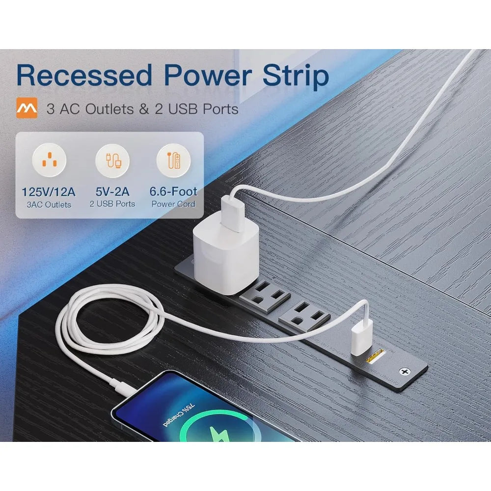 L Shaped Gaming Desk with USB Outlets Corner Computer Desk Home Office