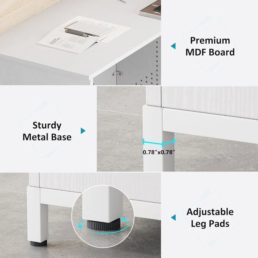 L-Shaped Reception Desk with LED Lights Modern Front Desk for Office Cafe