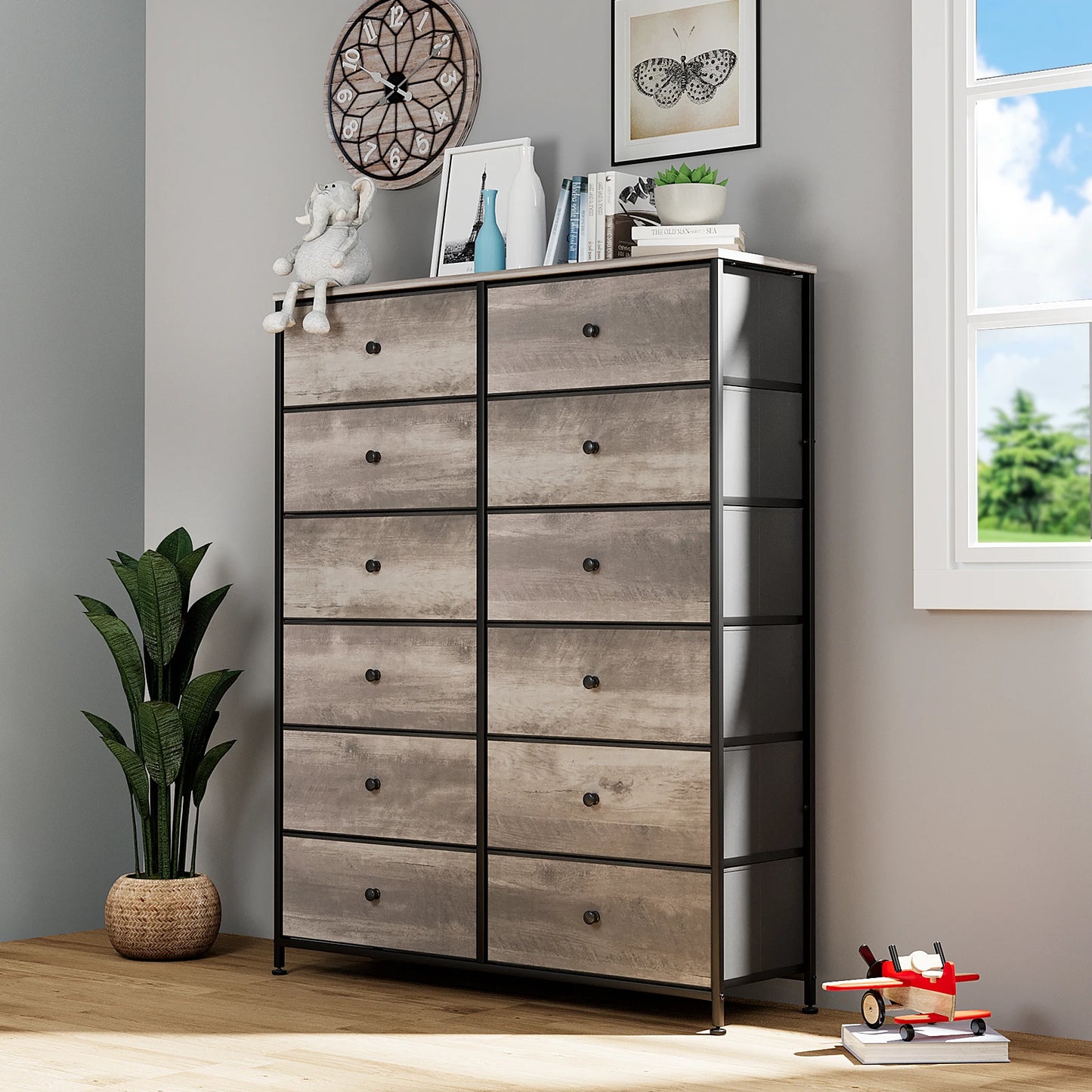 **** Chest of Drawers Fabric Storage 8/12 Drawers Wooden Top Metal Frame