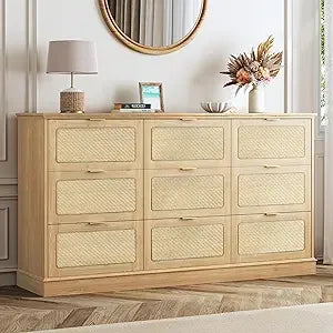 9 Drawer Dresser Rattan Chest of Drawers Large TV Stand Boho Style