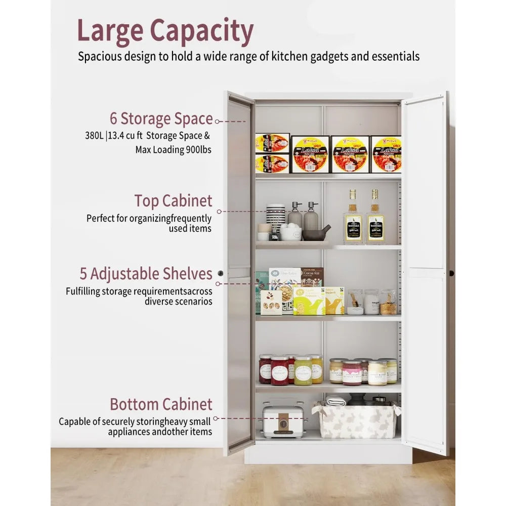 Kitchen Pantry Storage Cabinet 61 Inch with Adjustable Shelves 2 Doors