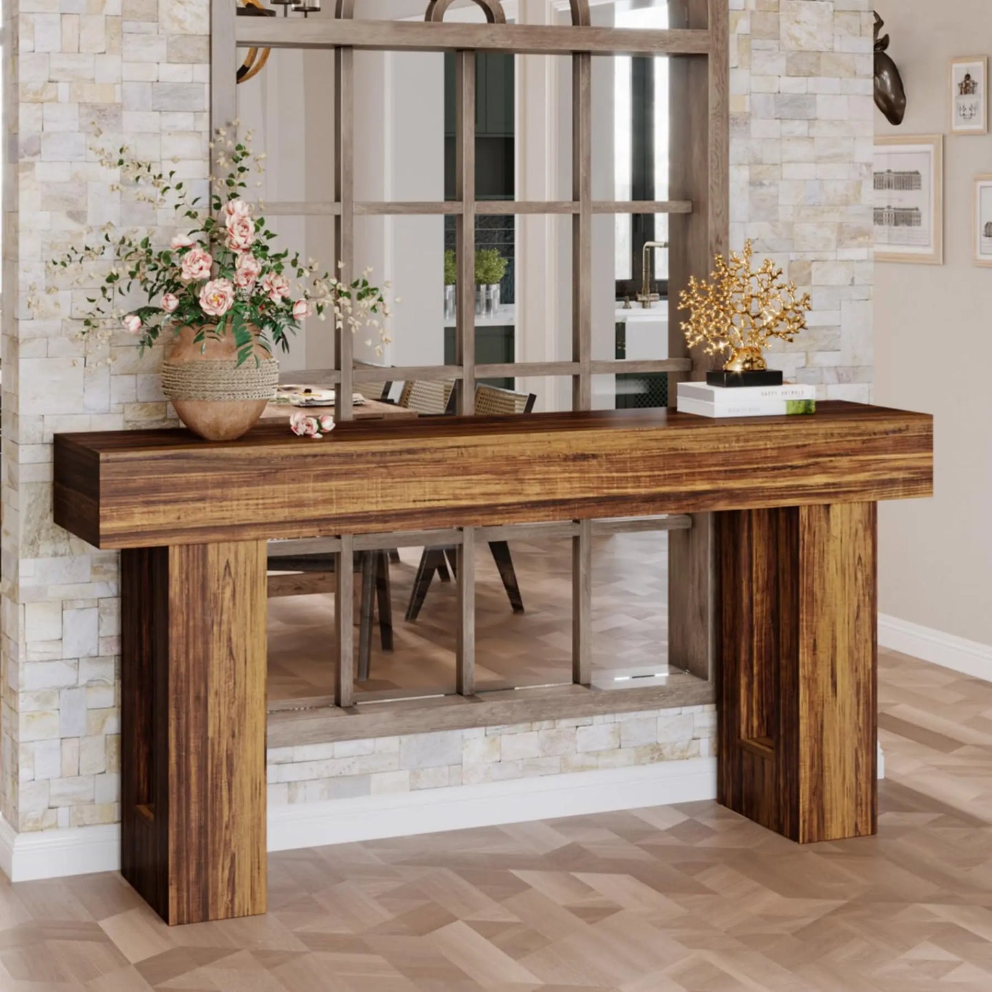 Ljustra 63 Inch Farmhouse Console Table Wooden Sofa Table Entryway Hallway