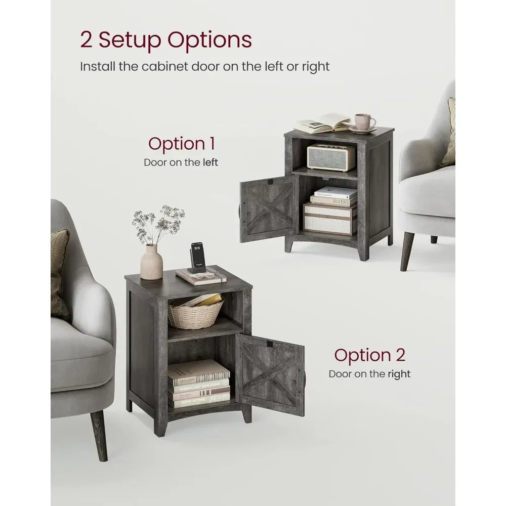 Farmhouse Nightstand Set of 2 Bedside Table Storage Open Compartment