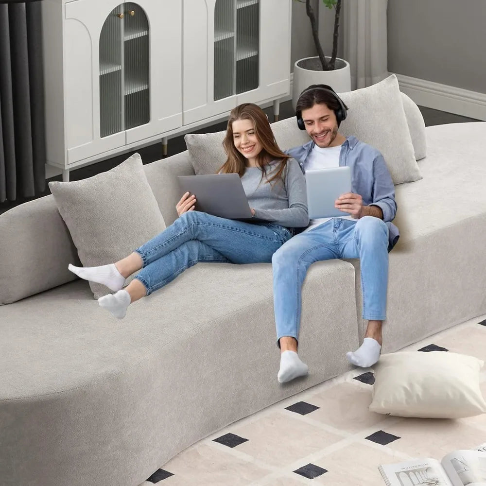 Luxurious Modern Sectional Sofa 4-Seater Living Room Couch with Pillows