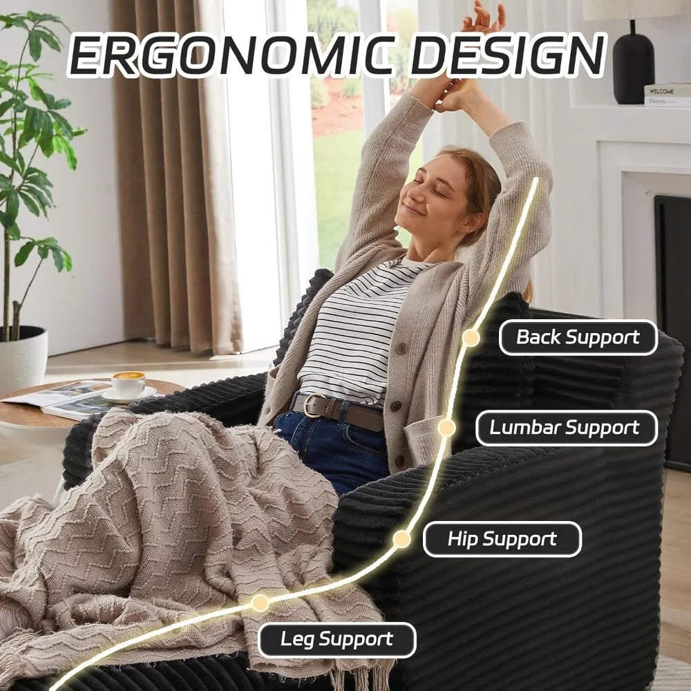 Oversized Chaise Lounge Chair Comfy Corduroy Cloud Couch with Pillows