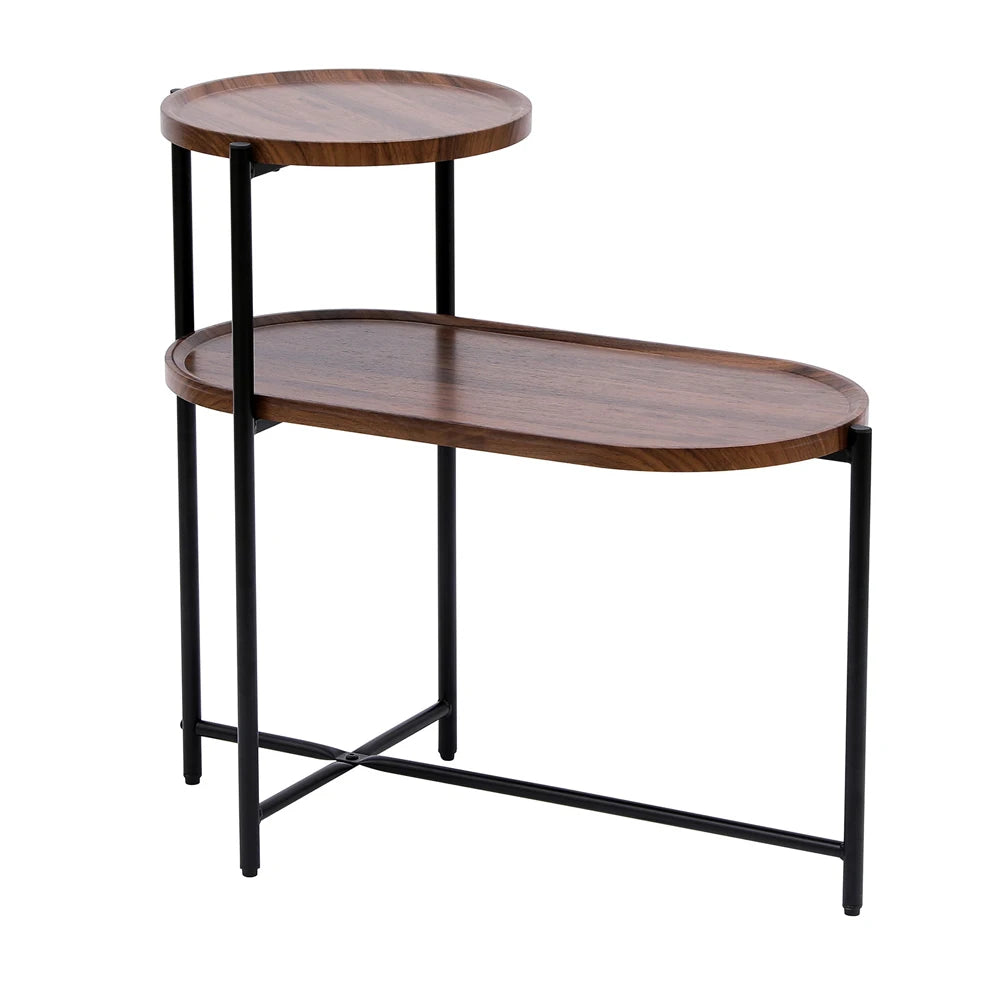 2-Tier End Table Round and Oval Sofa Side Table Overbed Bedside Table for Patio and Living Room Bedroom Medical Food Tray Table