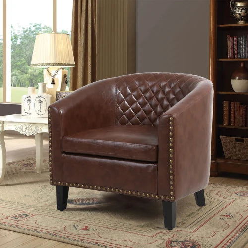 Barrel Accent Chairs Soft Padded Armrests Solid Wood Legs Living Room