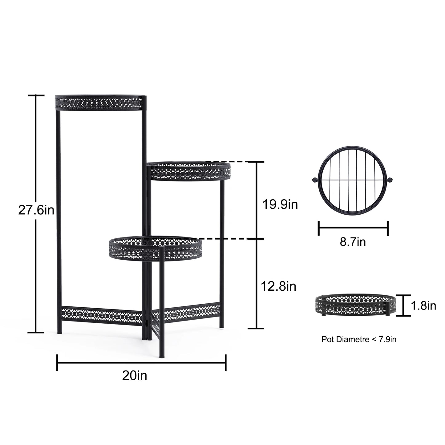 3 Tier Foldable Iron Metal Plant Stand Indoor Outdoor Flower Rack