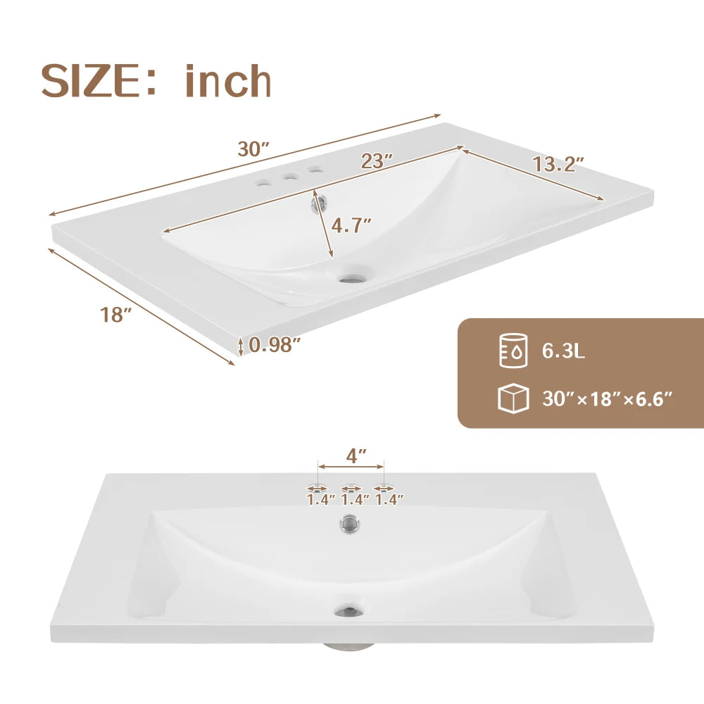 30 Bathroom Vanity Sink Combo Solid Wood MDF Cabinet Storage Modern