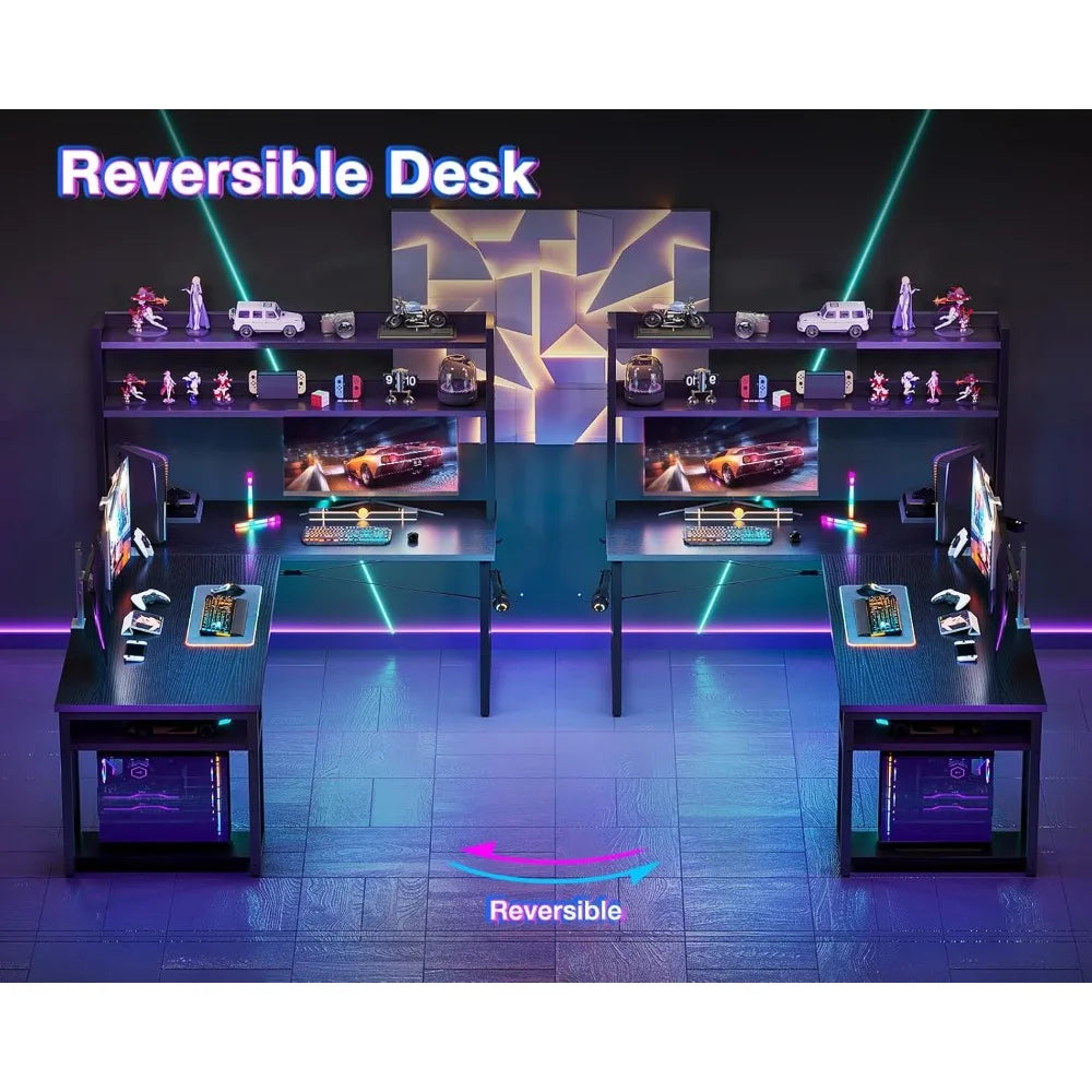 L Shaped Gaming Desk with Hutch Storage Shelves Home Office Corner Desk