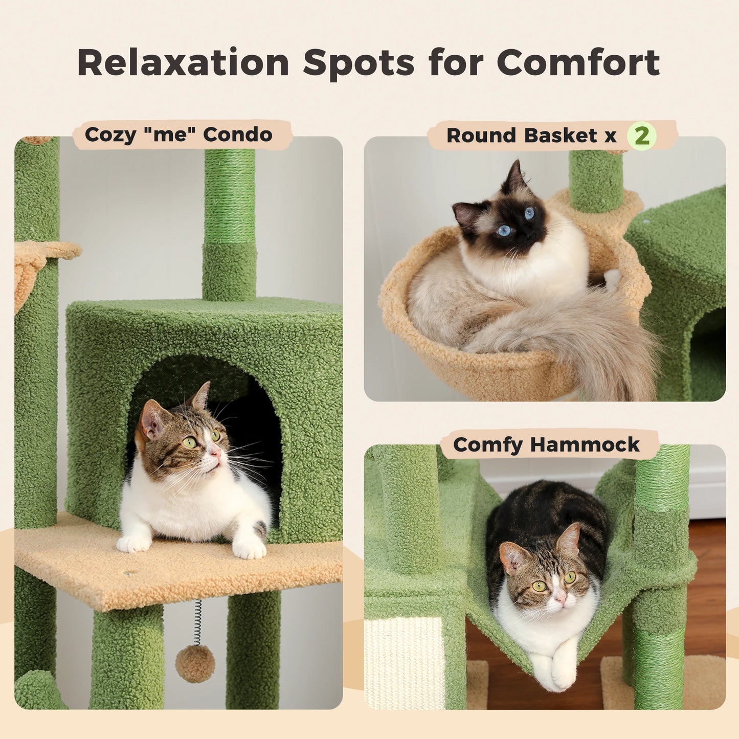 Cactus Cat Tree Floor to Ceiling Cat Tower 7 Tiers with Hammocks and Scratching Posts