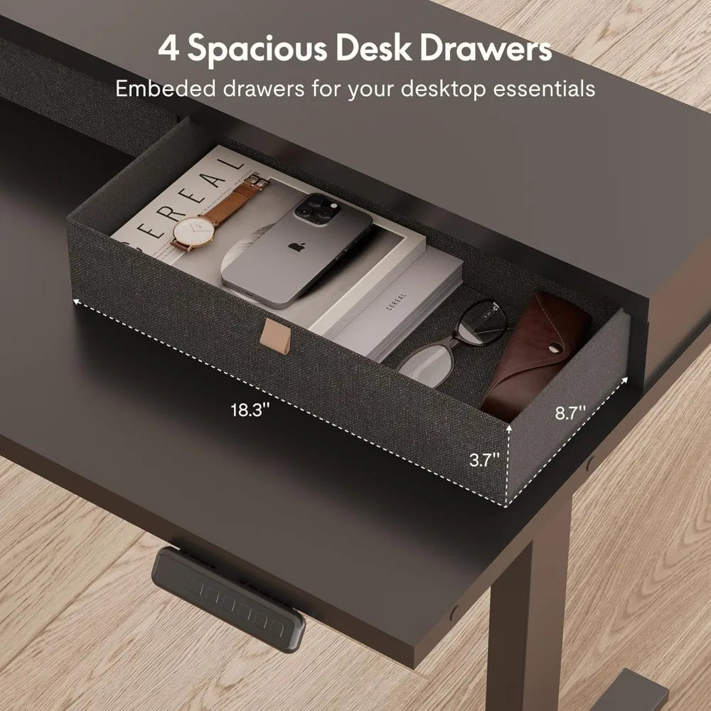 Large L Shaped Electric Standing Desk with Storage Drawers and Shelf