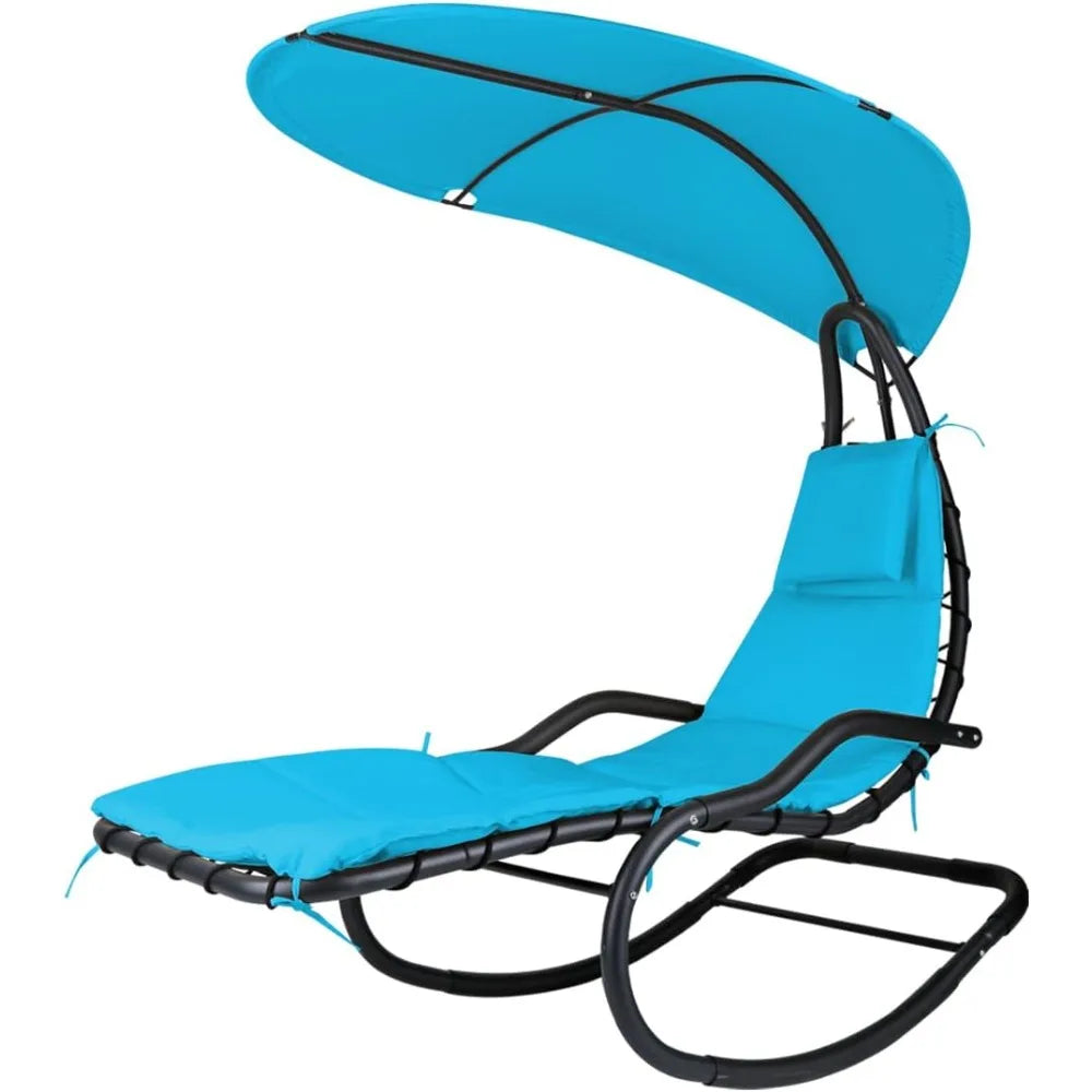 Ljustra Outdoor Hammock Rocking Chaise Lounge with Canopy and Cushion
