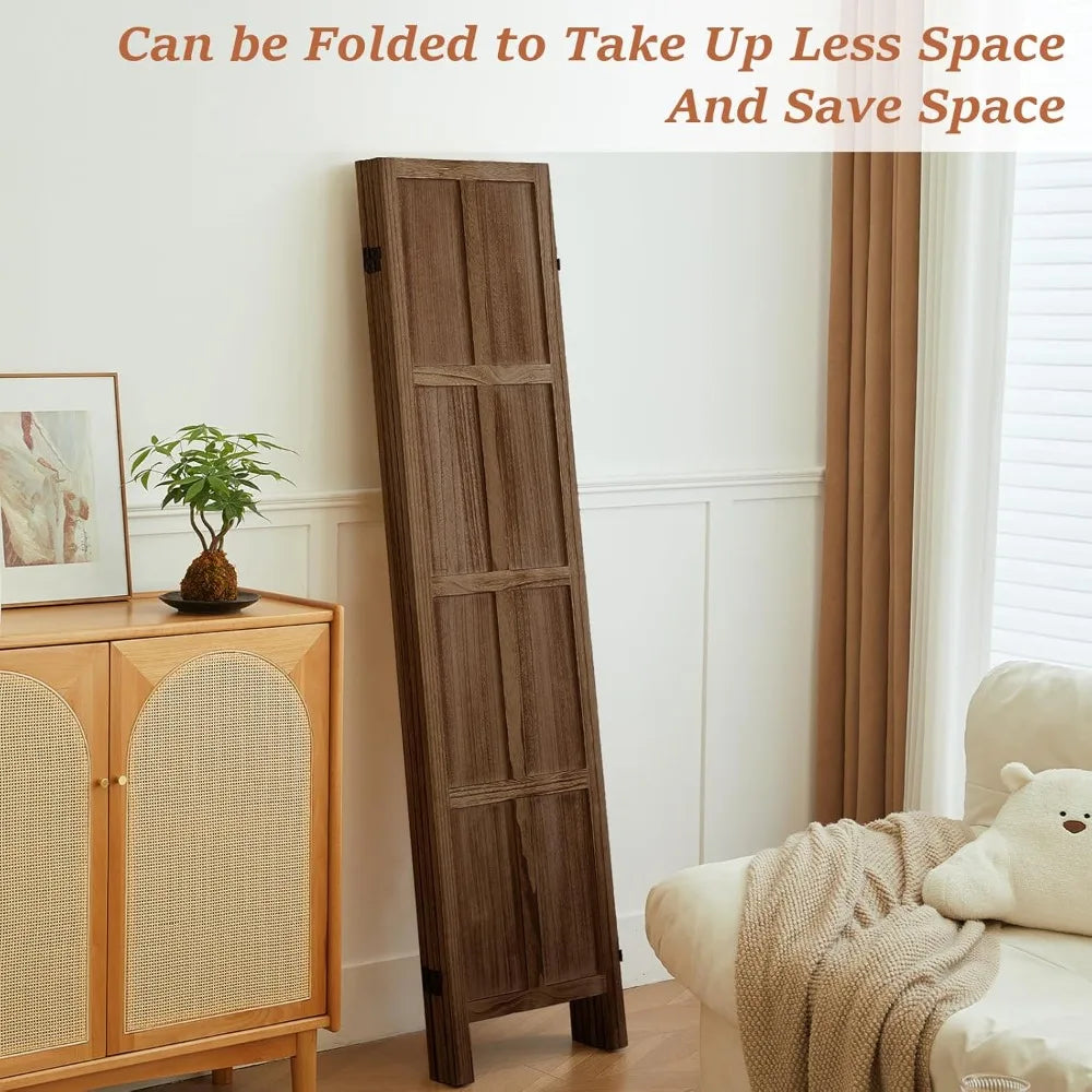 4 Panel Room Divider Freestanding Tung Wood Folding Privacy Screen