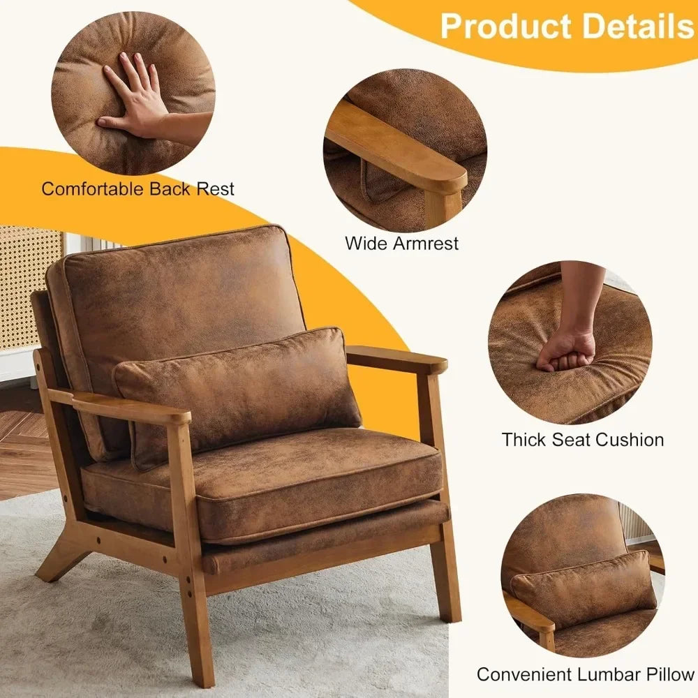 Ljustra Mid-Century Accent Chair Wide Armrest Lounge Chair with Pillow