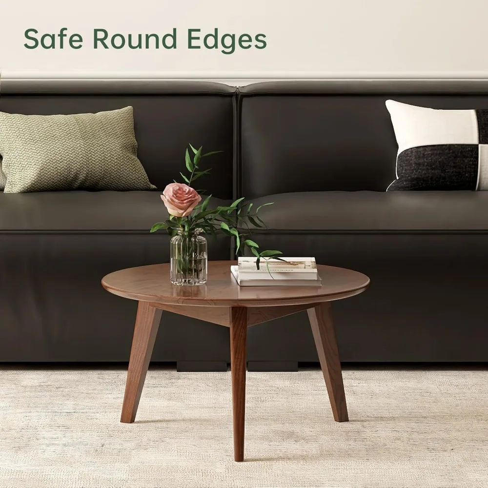 Solid Oak Round Coffee Table Mid Century Living Room Side Table