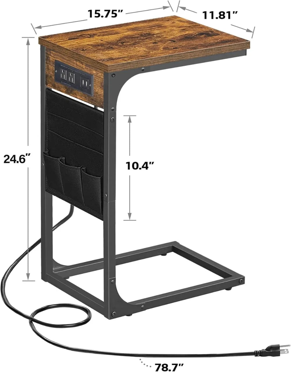 Shaped End Table Set of 2 with Charging Station USB Ports Storage Bag