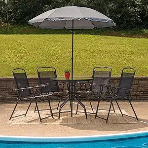 Ljustra 6 Piece Patio Garden Set with Umbrella and 4 Folding Chairs